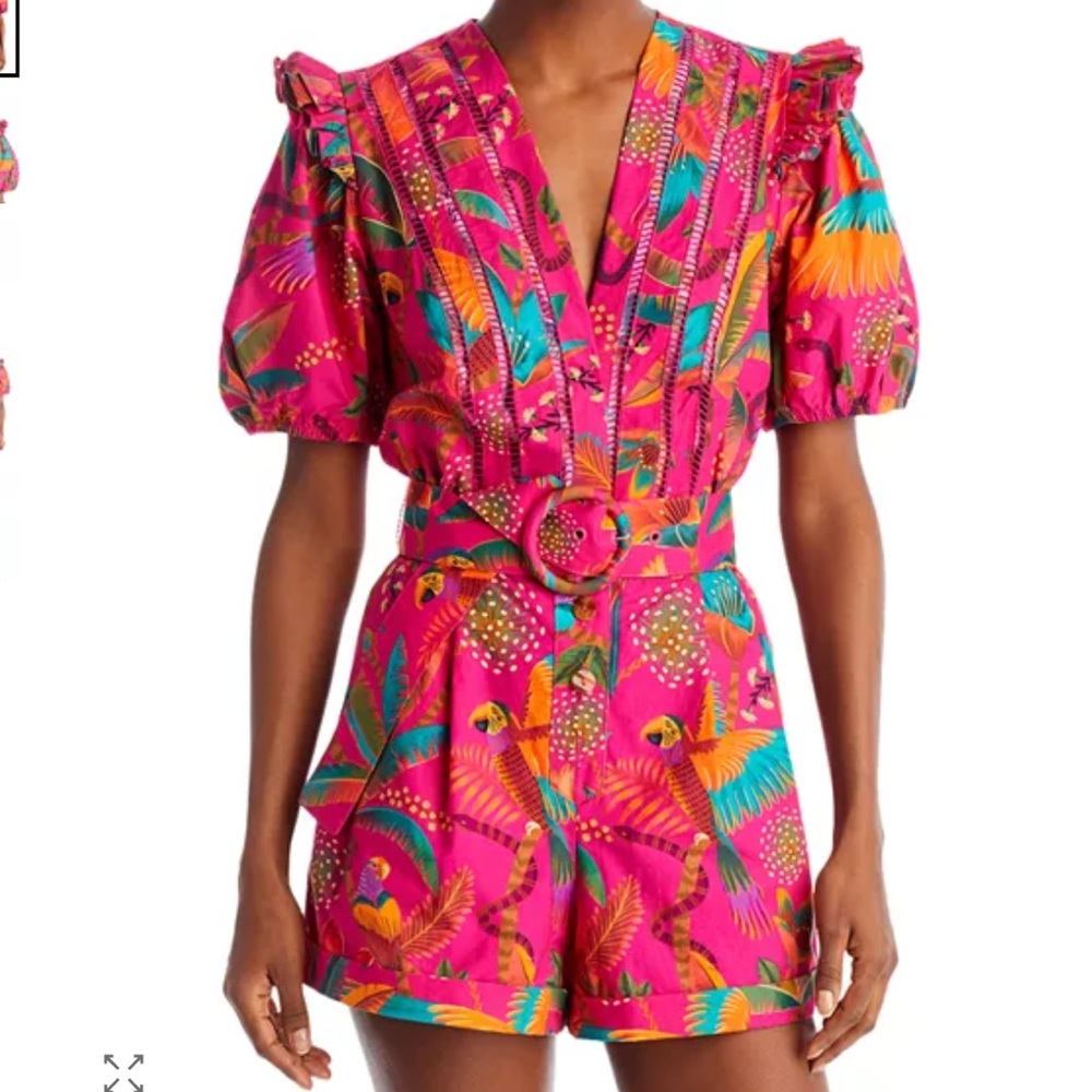 FARM Rio Macaw Belted Puff Sleeve Romper